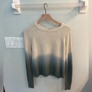 Autumn Cashmere Dip Dye Scallop Shaker Crew ivory and blue